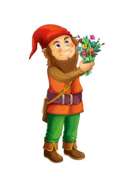 Cartoon dwarf on white background in some activity Stock Illustration