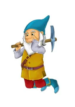 Cartoon dwarf on white background in some activity - illustration for the chi Illustrazione stock