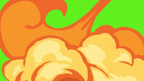 Cartoon Dynamic Fire Burst Wipe Transition on Green Screen 2d Animation Video stock 345700672