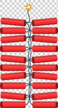 Cartoon dynamite bundle with burning fuse on a black background, ready to e.. Stock Illustration