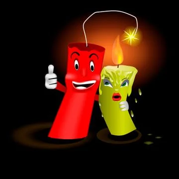 Cartoon dynamite hugs the candle. Stock Illustration