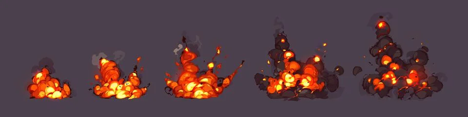 Cartoon dynamite or bomb explosion, fire boom set イラスト素材