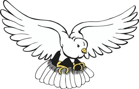 Cartoon Eagle Flying with Open Wings, Holding a Suitcase Stock Illustration
