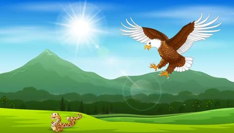 Cartoon of eagle pouncing on snakes イラスト素材