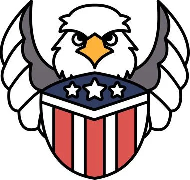 A cartoon eagle with a red, white and blue American flag in its talons Stock Illustration