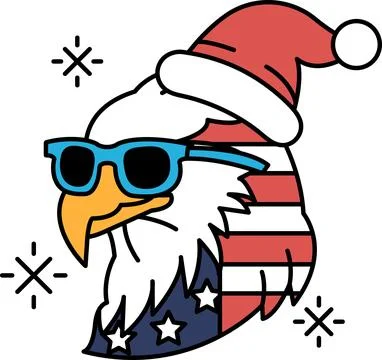 A cartoon eagle wearing sunglasses and a Santa hat Stock Illustration