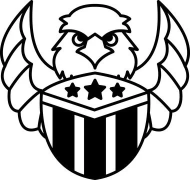 A cartoon eagle with a white and black American flag in its talons Stock Illustration