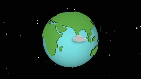 Cartoon Earth with clouds. 4K 3D animated cute cartoon planet Earth Stock Footage