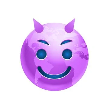 Cartoon Earth Face Devil Smile Icon Funny Planet Emotion Stock Illustration
