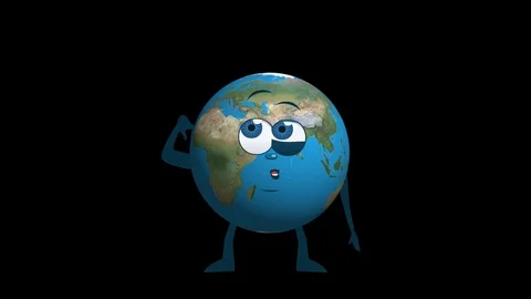 Cartoon Earth Globe Think Animation with Alpha Channel Stock Footage