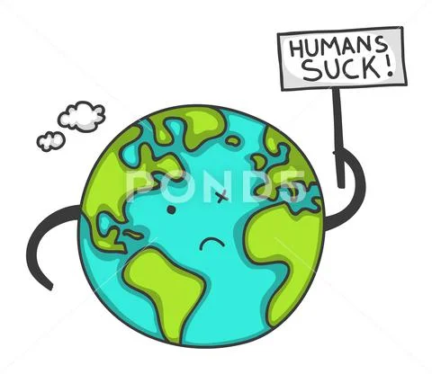 Cartoon Earth protesting with a sign Stock Illustrationen