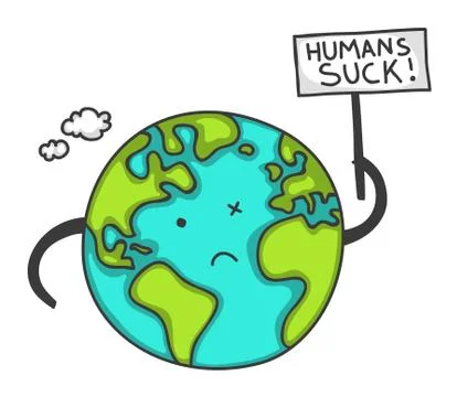 Cartoon Earth protesting with a sign Illustrazione stock