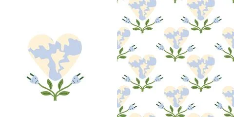 Cartoon earth shape with eco element. Love planet vector illustration with Stock Illustration