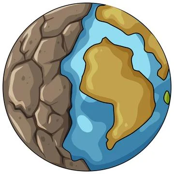Cartoon Earth Split Between Dry Land and Ocean Stock Illustration