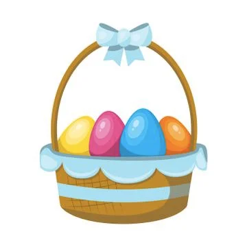 Cartoon easter basket with colored eggs. vector illustration Stock Illustration