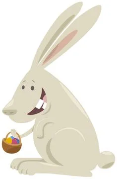 Cartoon Easter bunny with basket of colored eggs Cartoon Illustration of H... Stockfoto's