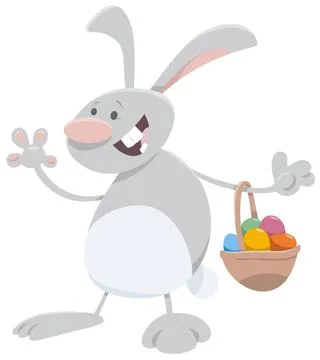 Cartoon Easter bunny with basket of eggs Cartoon Illustration of Funny Eas... Stock Photos