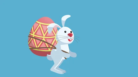 Cartoon Easter Bunny Carrying Egg Behind | Stock Video | Pond5