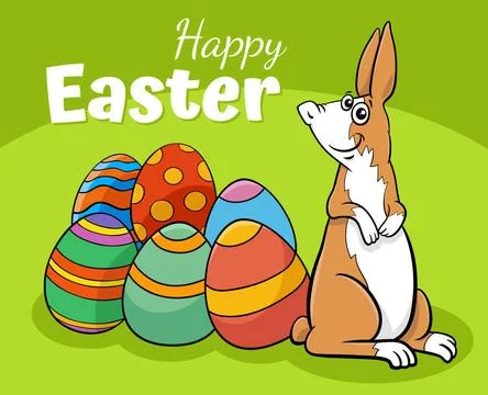Cartoon Easter Bunny with coloered egg greeting card Cartoon illustration ... 스톡 사진