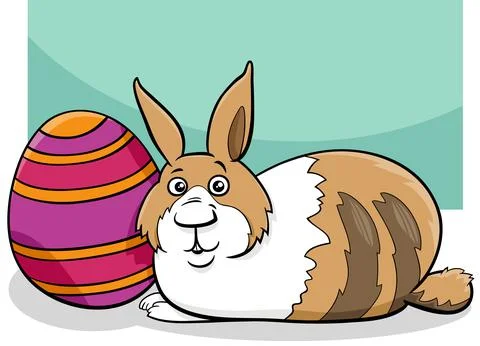 Cartoon Easter bunny with colored egg Stock Illustration