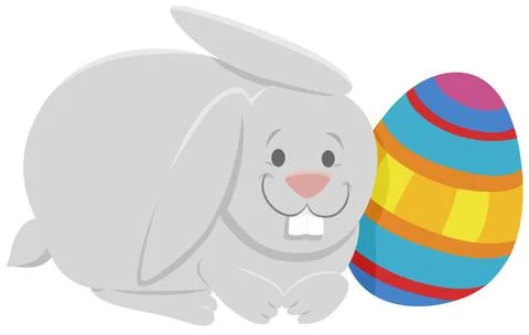 Cartoon Easter bunny with colorful Easter egg Cartoon Illustration of Cute... 스톡 사진