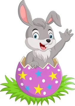 Cartoon Easter bunny in the Easter egg Stock Illustration