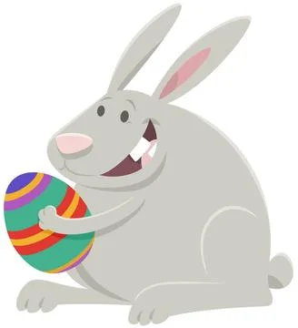 Cartoon Easter bunny with Easter egg Cartoon Illustration of Funny Easter ... 写真素材