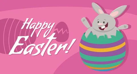Cartoon Easter bunny hatching from an egg greeting card Cartoon illustrati... 写真素材