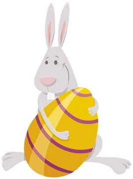 Cartoon Easter bunny with large colored egg Cartoon Illustration of Happy ... Foto stock