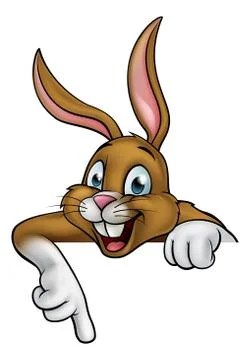 Cartoon Easter Bunny or Rabbit Pointing Stock Illustration