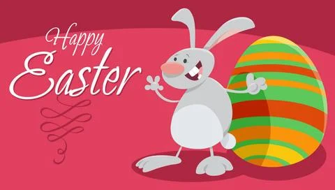 Cartoon Easter bunny with painted egg greeting card Cartoon illustration o... 写真素材