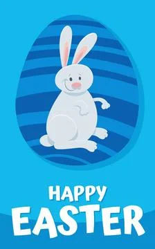 Cartoon Easter bunny with painted egg greeting card Cartoon illustration o... Foto stock
