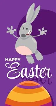 Cartoon Easter bunny with painted egg greeting card Cartoon illustration o... 写真素材