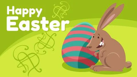 Cartoon Easter bunny with painted egg greeting card Cartoon illustration o... 스톡 사진