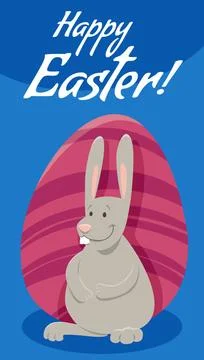 Cartoon Easter bunny with painted egg greeting card Cartoon illustration o... 스톡 사진