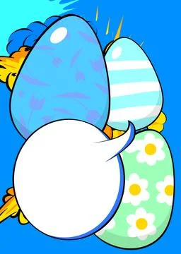 Cartoon Easter Egg with blank speech bubble, comic book ... background. Ret.. イラスト素材