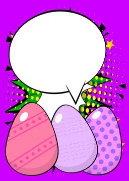 Cartoon Easter Egg with blank speech bubble, comic book ... background. Ret.. 스톡 일러스트
