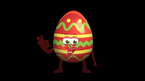 Cartoon Easter Egg Character. Ok Animation with Alpha Channel Video stock 85660358