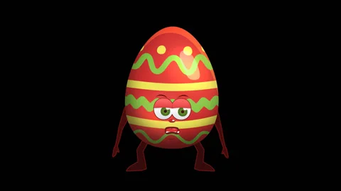 Cartoon Easter Egg Character. Sorrow Animation with Alpha Channel Video stock 85660431