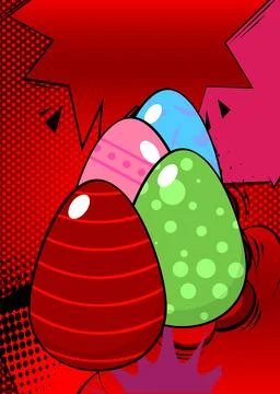 Cartoon Easter Egg, comic book Celebration. Retro vector comics pop art desig Illustrazione stock