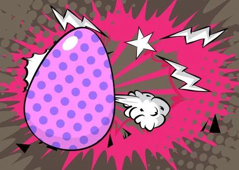 Cartoon Easter Egg, comic book Celebration. Retro vector comics pop art desig Stockillustratie