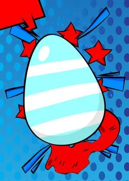 Cartoon Easter Egg, comic book Celebration. Retro vector comics pop art desig Stock Illustration