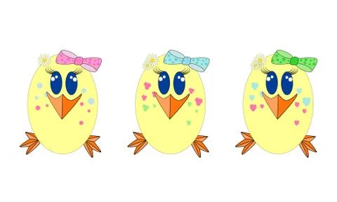 Cartoon Easter egg shaped funny chickens set. Stock Illustration