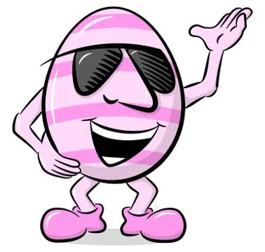 Cartoon easter egg with stripes and sunglasses Stock Illustration