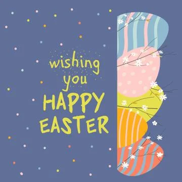 Cartoon Easter eggs and flowers, happy holiday Stock Illustration
