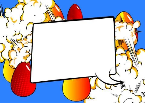 Cartoon Easter Eggs with blank speech bubble, comic book Holiday Invitation.. Stock Illustration