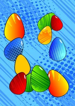 Cartoon Easter eggs, comic book Festive background. Retro vector comics pop.. Illustrazione stock