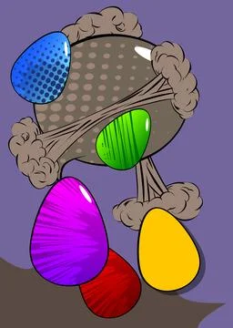 Cartoon Easter eggs, comic book Festive background. Retro vector comics pop.. Stockillustratie