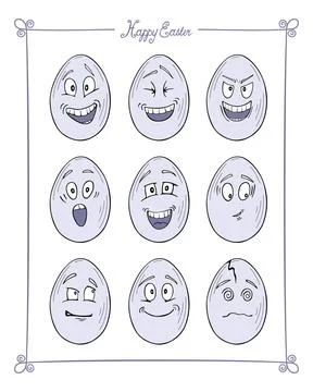 Cartoon Easter eggs, happy easter, emotions Stock Illustration