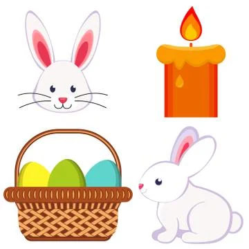 Cartoon easter icon set chick candle egg basket icon set. Illustrazione stock